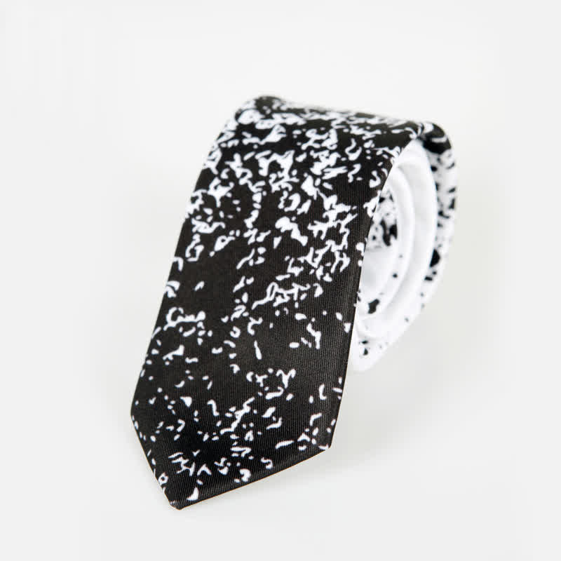 Men's Black & White Abstract Splash Ink Necktie - image 2
