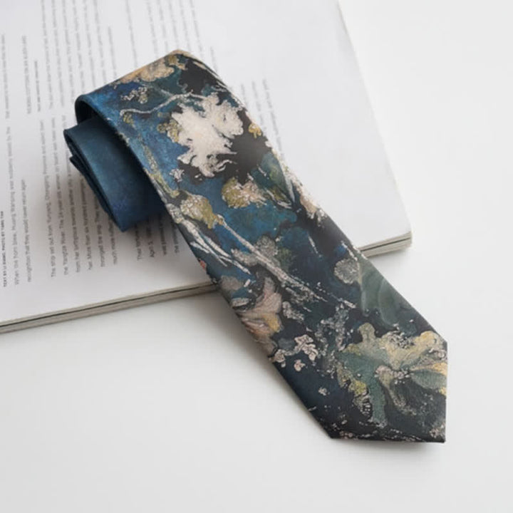 Men's Blue & Green Oil Painting Lotus Leaf Necktie - Blue & Green - image 0
