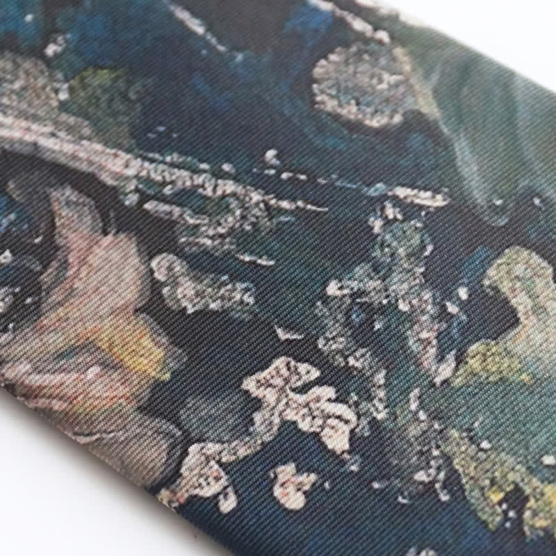 Men's Blue & Green Oil Painting Lotus Leaf Necktie - image 3