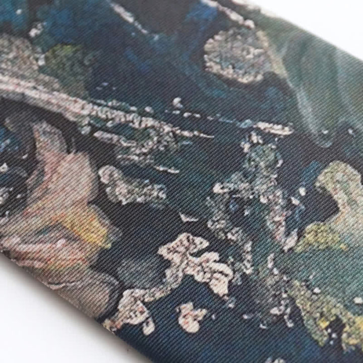 Men's Blue & Green Oil Painting Lotus Leaf Necktie - image 3