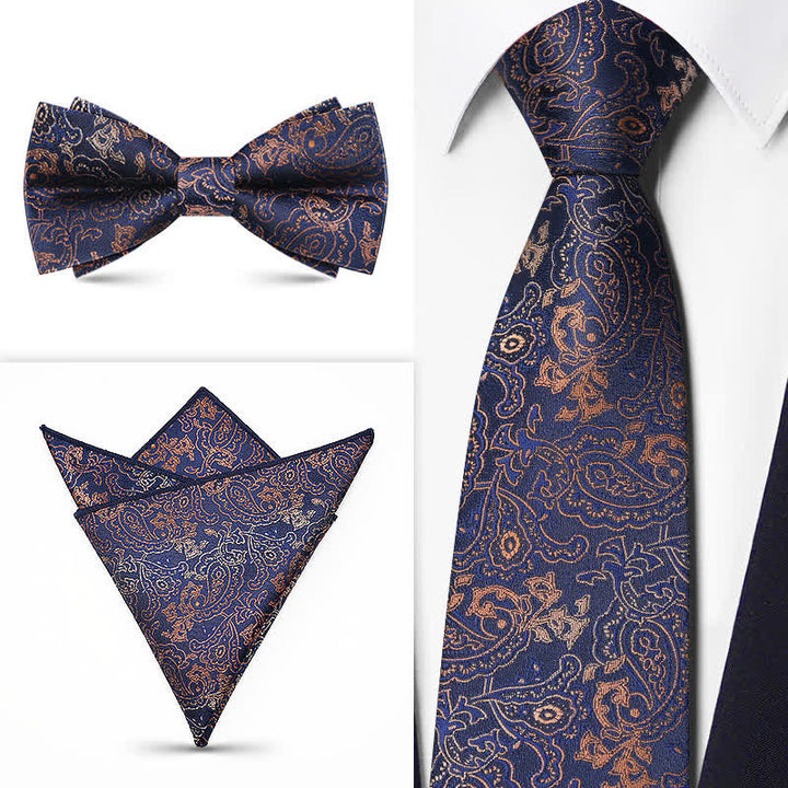 3Pcs Men's Brown Series Paisley BowTie Necktie Set - Style #1 - image 0