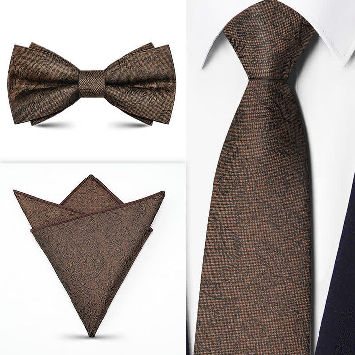 3Pcs Men's Brown Series Paisley BowTie Necktie Set - Style #6 - image 8
