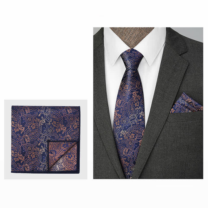 3Pcs Men's Brown Series Paisley BowTie Necktie Set - image 1