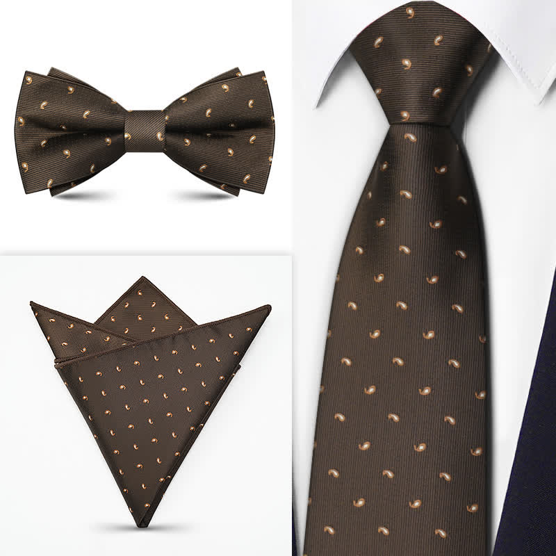 3Pcs Men's Brown Series Paisley BowTie Necktie Set - Style #5 - image 7