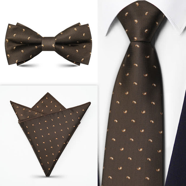 3Pcs Men's Brown Series Paisley BowTie Necktie Set - Style #5 - image 7