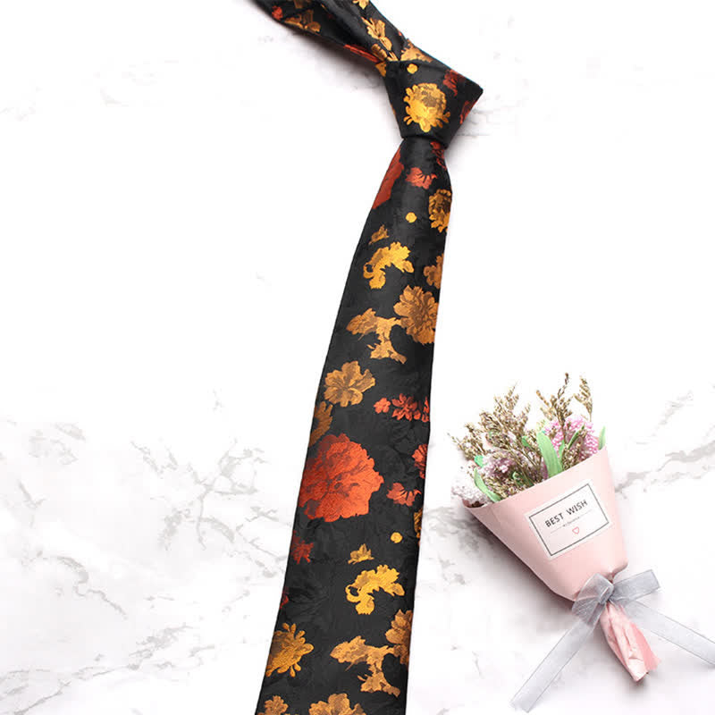 Men's Black & Red Falling Floral Necktie - image 1