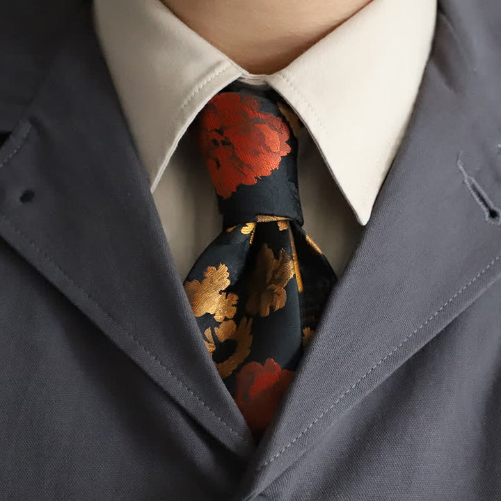 Men's Black & Red Falling Floral Necktie - Black & Red - image 0