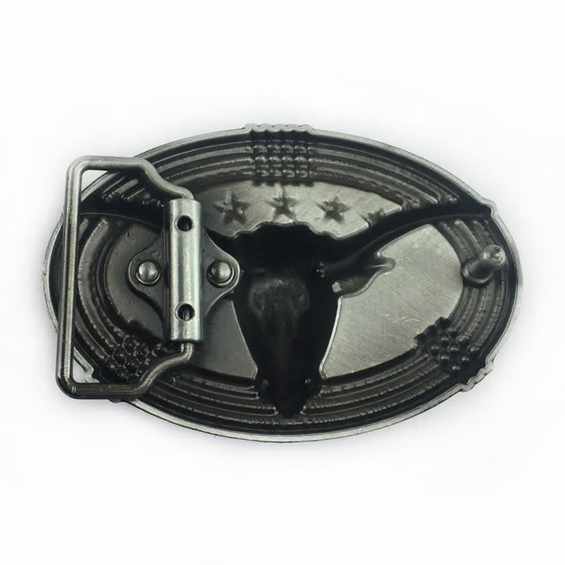 Men's DIY Retro Five Stars Bull Head Buckle Leather Belt - image 12