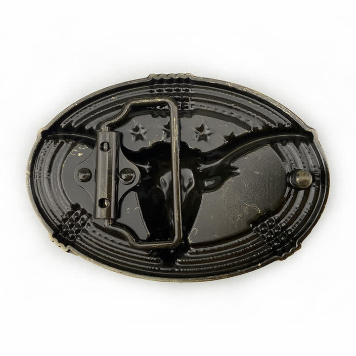 Men's DIY Retro Five Stars Bull Head Buckle Leather Belt - image 1