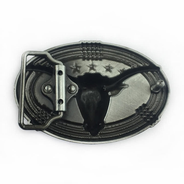 Men's DIY Retro Five Stars Bull Head Buckle Leather Belt - image 12