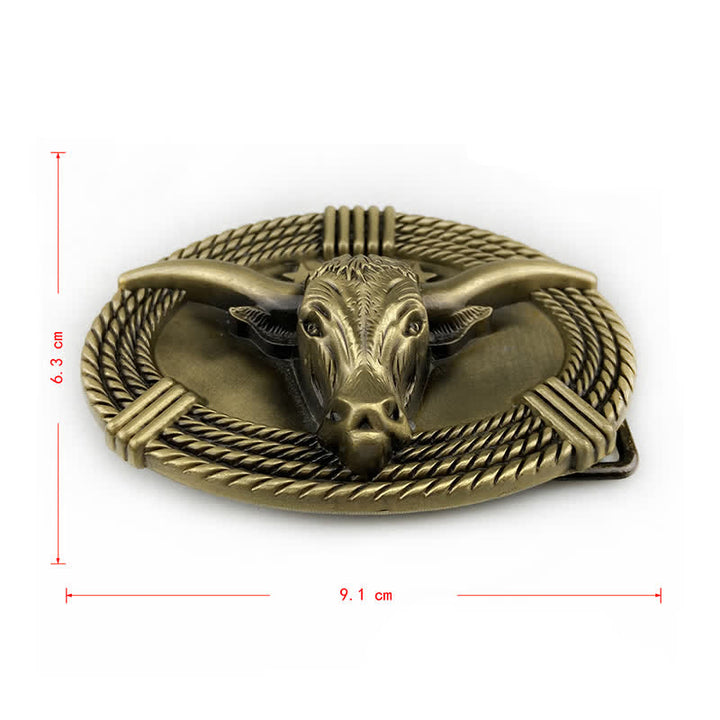 Men's DIY Retro Five Stars Bull Head Buckle Leather Belt - image 3