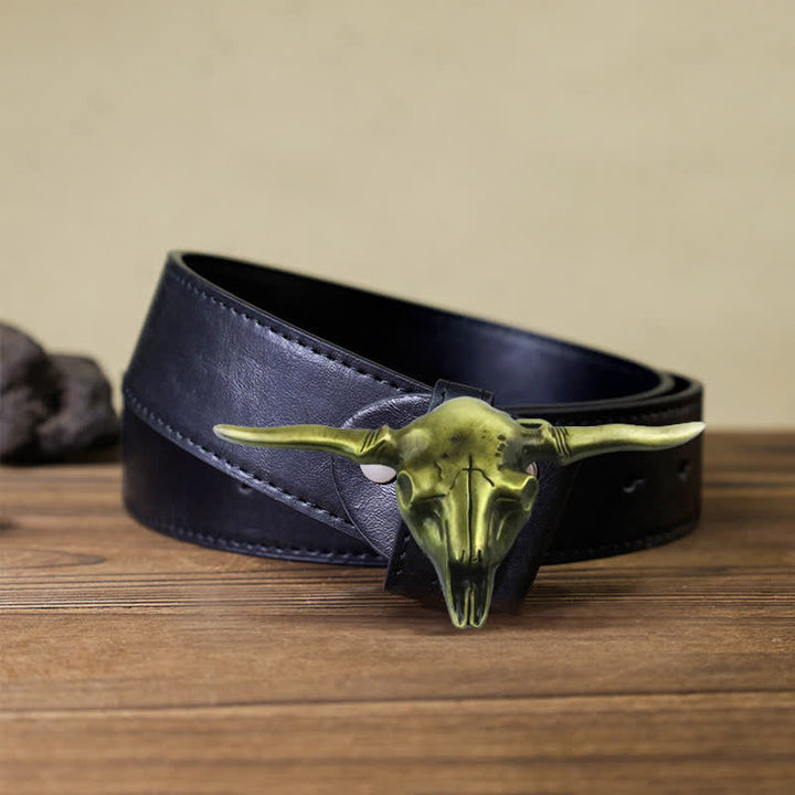 Men's DIY Cool Western Longhorn Bull Buckle Leather Belt - Antique Bronze - Black PU Belt (40) - image 13