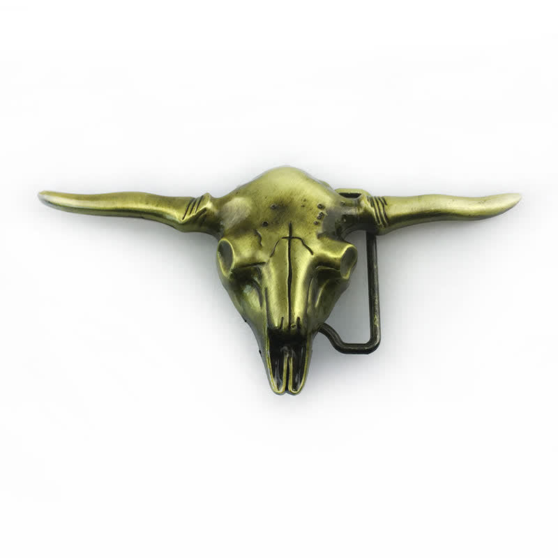 Men's DIY Cool Western Longhorn Bull Buckle Leather Belt - Antique Bronze - Without Belt - image 12