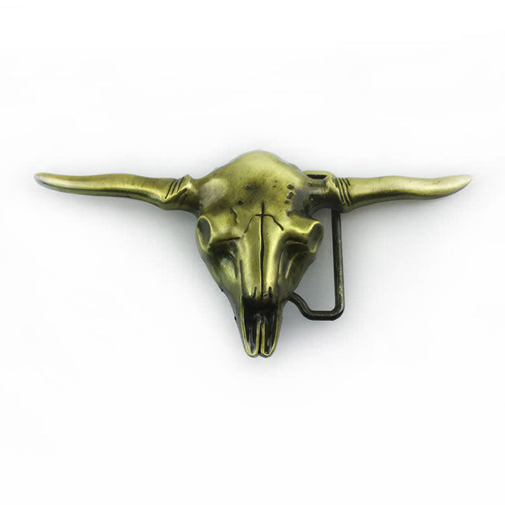 Men's DIY Cool Western Longhorn Bull Buckle Leather Belt - Antique Bronze - Without Belt - image 12