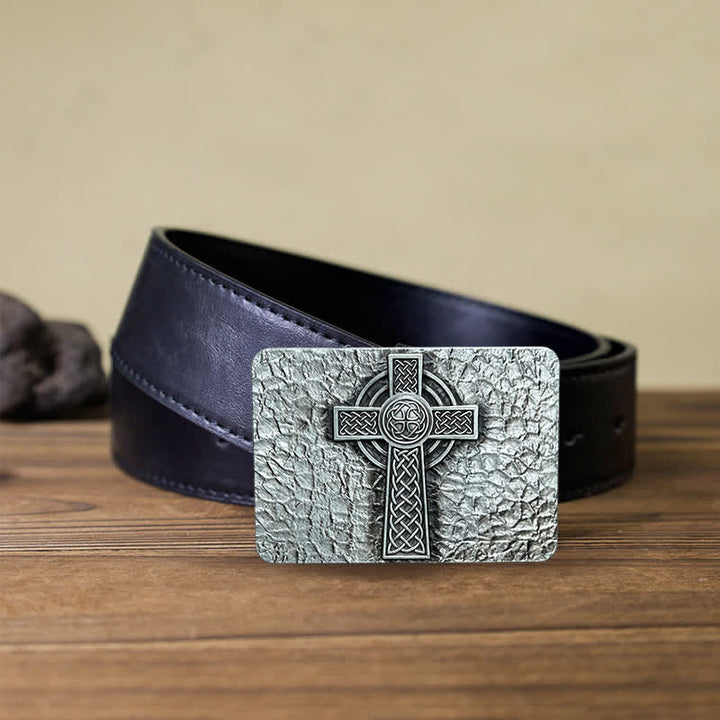 Men's DIY Medievel Style Celtic Cross Buckle Leather Belt - Cross - Black PU Belt (40) - image 3