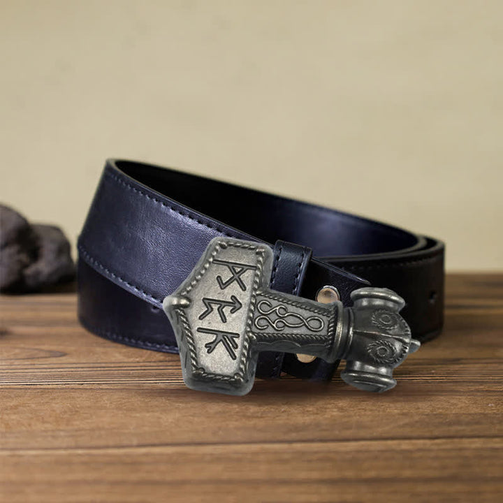 Men's DIY Brutal Viking Hammer Buckle Leather Belt - Antique Silver - Black PU Belt (40) - image 10