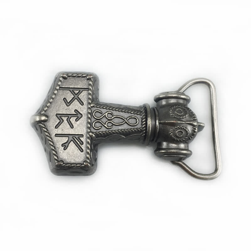 Men's DIY Brutal Viking Hammer Buckle Leather Belt - Antique Silver - Without Belt - image 9