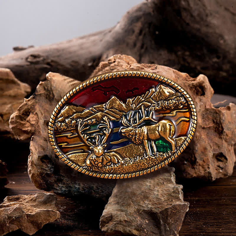 Men's DIY Enamel Wild Deer Buckle Leather Belt - Deer - Without Belt - image 0