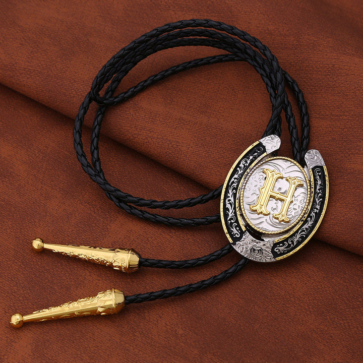 Modern Western Horseshoe Initial Letter A To Z Bolo Tie - image 2