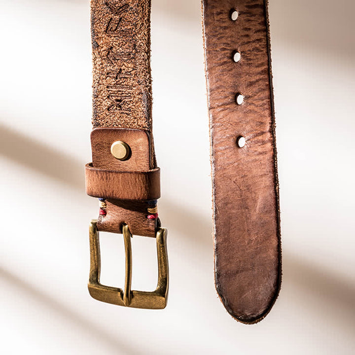 Retro Carved Letter Casual Workwear Leather Belt - image 7