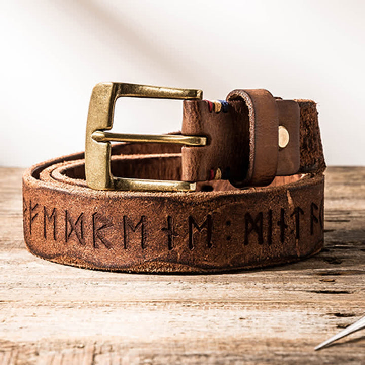 Retro Carved Letter Casual Workwear Leather Belt - image 0