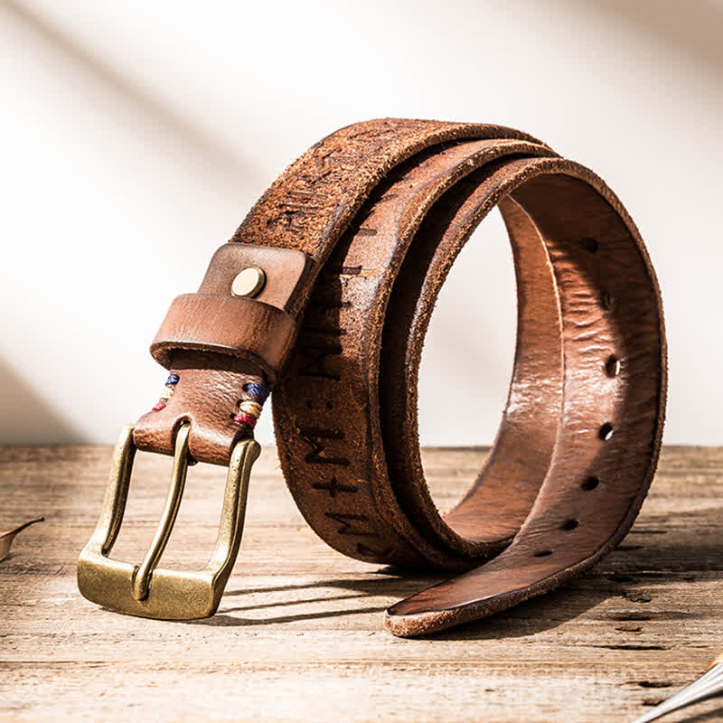 Retro Carved Letter Casual Workwear Leather Belt - image 3