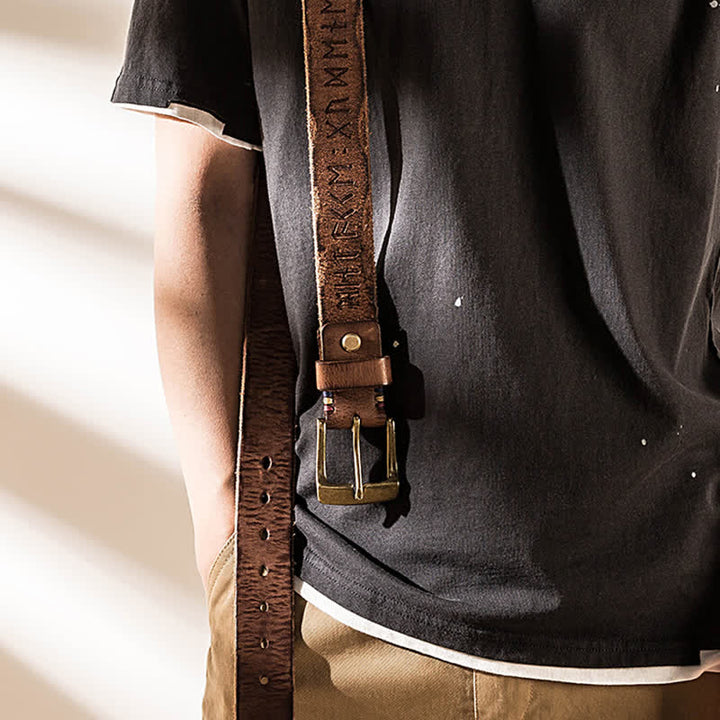 Retro Carved Letter Casual Workwear Leather Belt - image 5