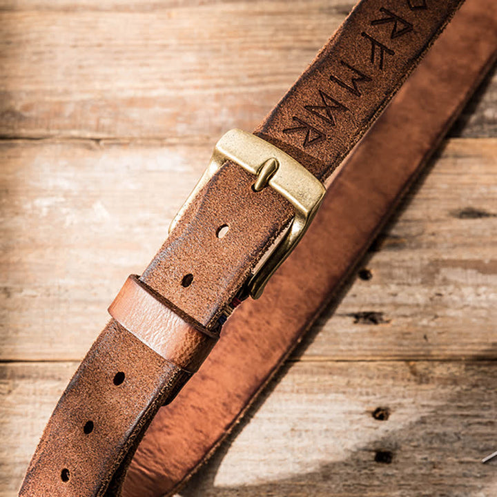 Retro Carved Letter Casual Workwear Leather Belt - image 9