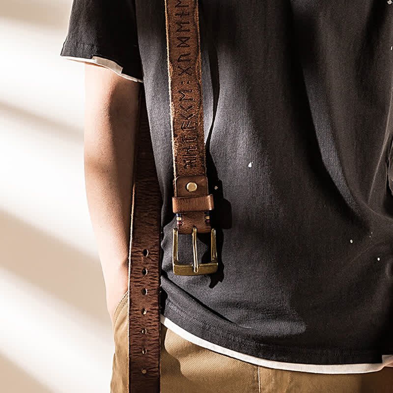 Retro Carved Letter Casual Workwear Leather Belt - image 5