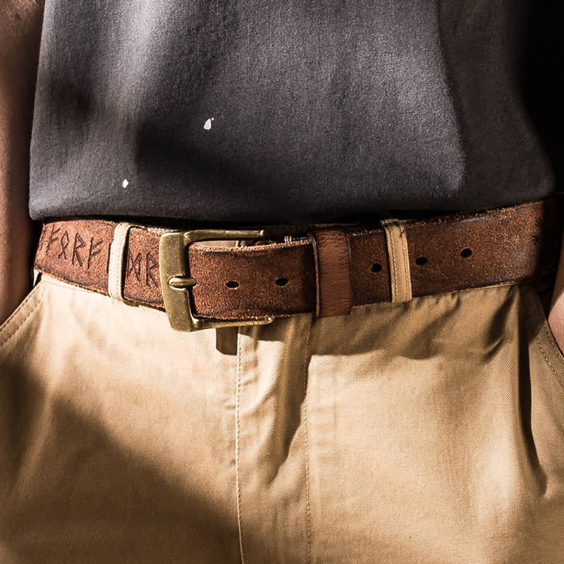 Retro Carved Letter Casual Workwear Leather Belt - image 1