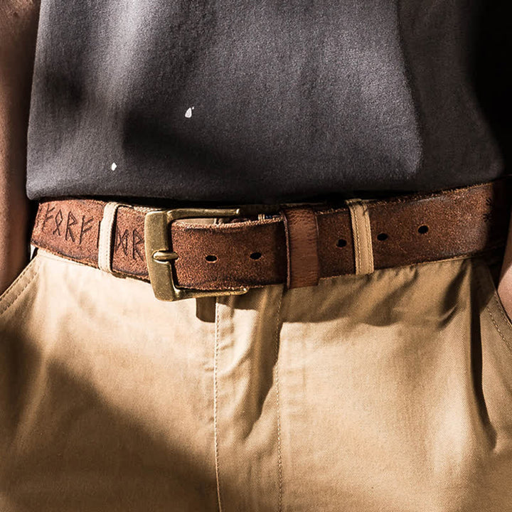 Retro Carved Letter Casual Workwear Leather Belt - image 1