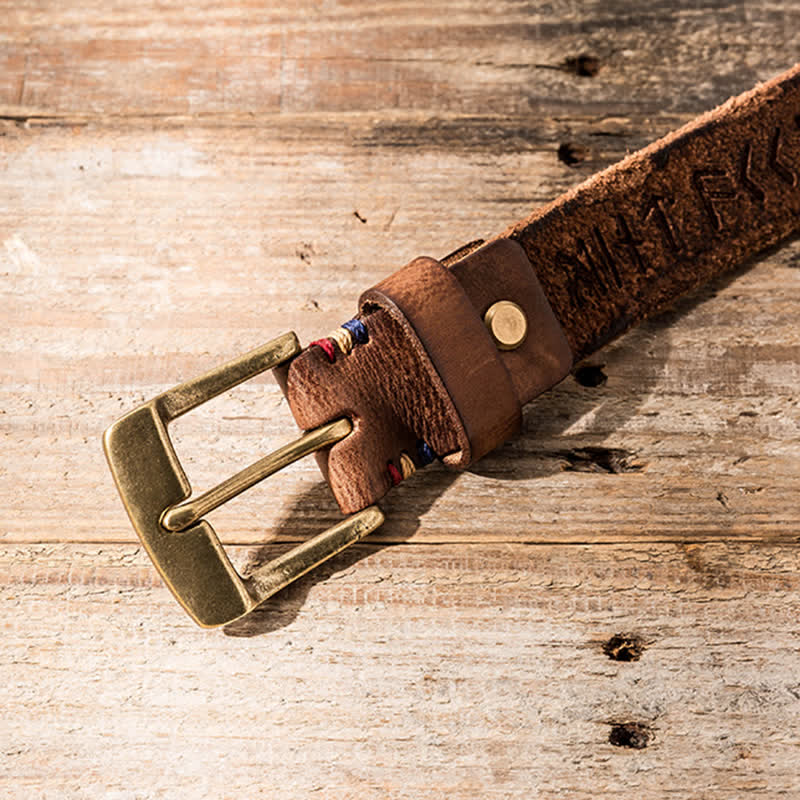 Retro Carved Letter Casual Workwear Leather Belt - image 12
