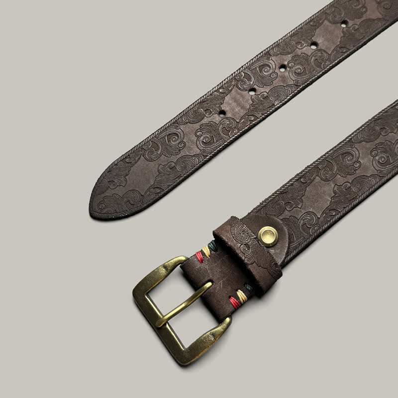 Delicate Vintage Floral Embossed Leather Belt - image 13