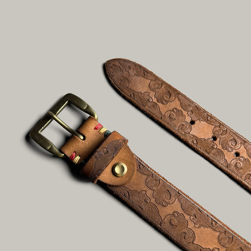 Delicate Vintage Floral Embossed Leather Belt
