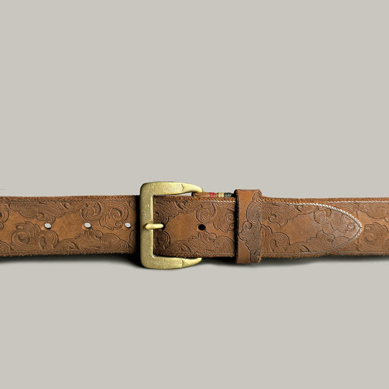 Delicate Vintage Floral Embossed Leather Belt