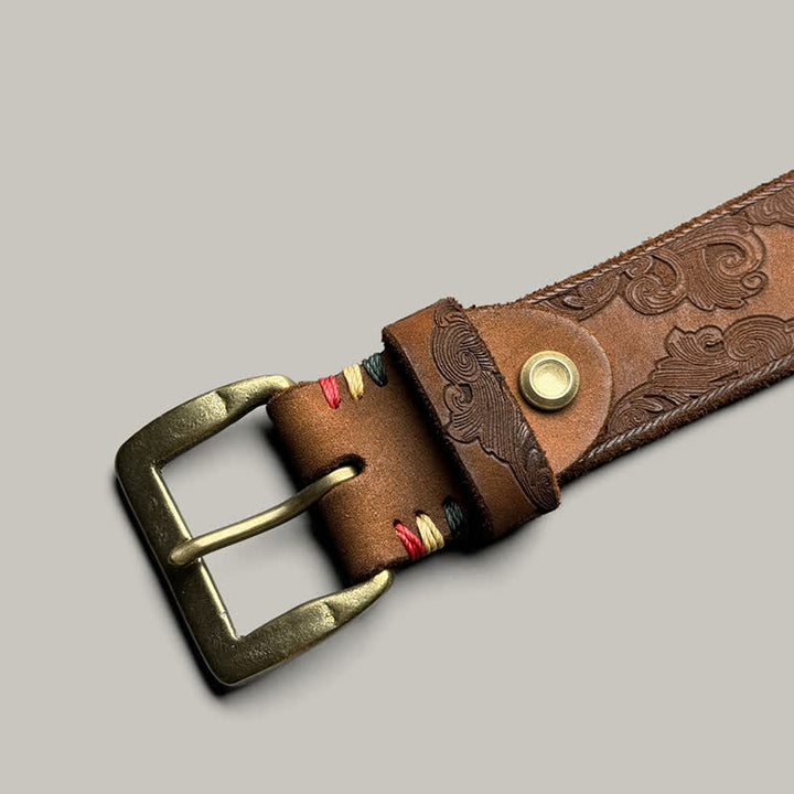 Delicate Vintage Floral Embossed Leather Belt