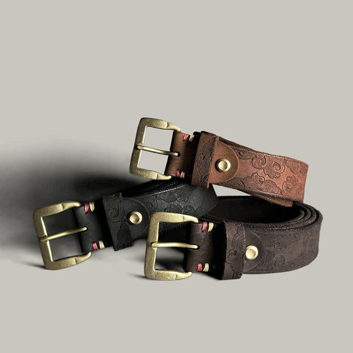 Delicate Vintage Floral Embossed Leather Belt