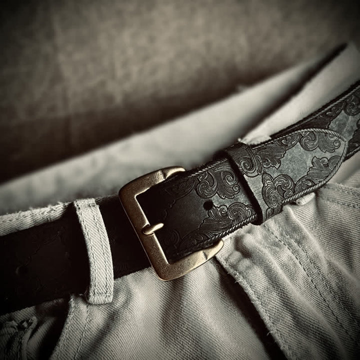 Delicate Vintage Floral Embossed Leather Belt