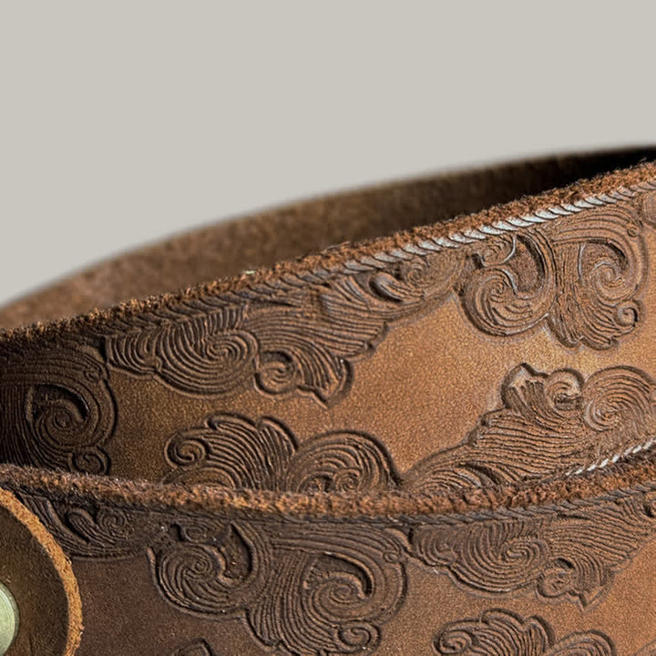 Delicate Vintage Floral Embossed Leather Belt - image 9