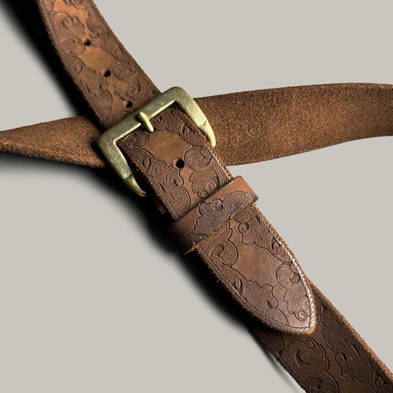 Delicate Vintage Floral Embossed Leather Belt - image 2