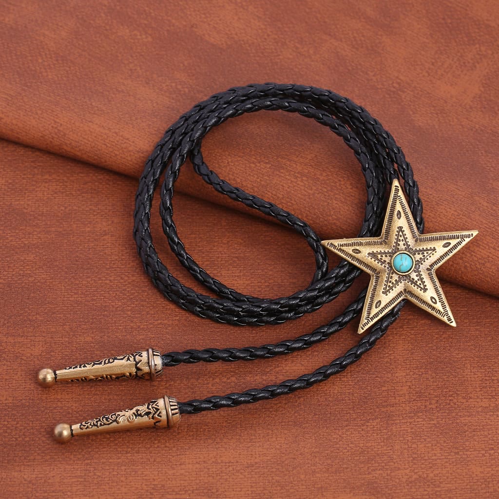 Vintage Natural Stone Star Pendant Necklace Bolo Tie - image 6