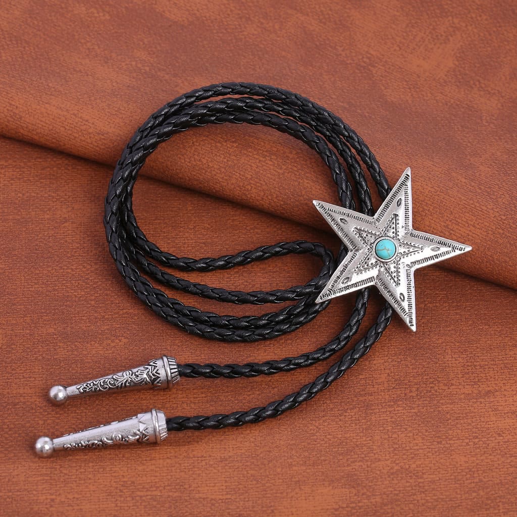 Vintage Natural Stone Star Pendant Necklace Bolo Tie - image 4