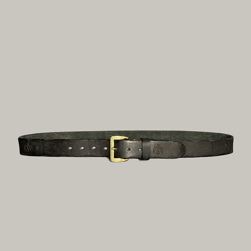 Casual Retro Laser Engraved Totem Pattern Leather Belt - image 11