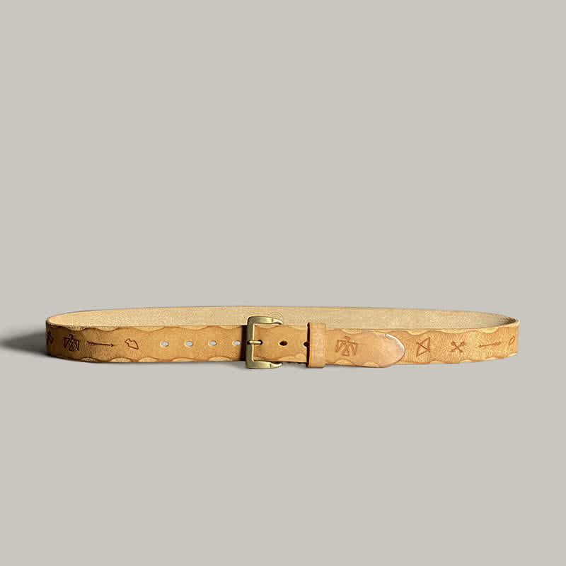 Casual Retro Laser Engraved Totem Pattern Leather Belt - image 4
