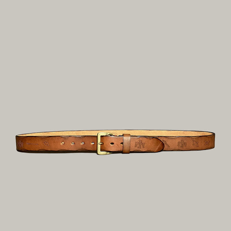 Casual Retro Laser Engraved Totem Pattern Leather Belt - image 25