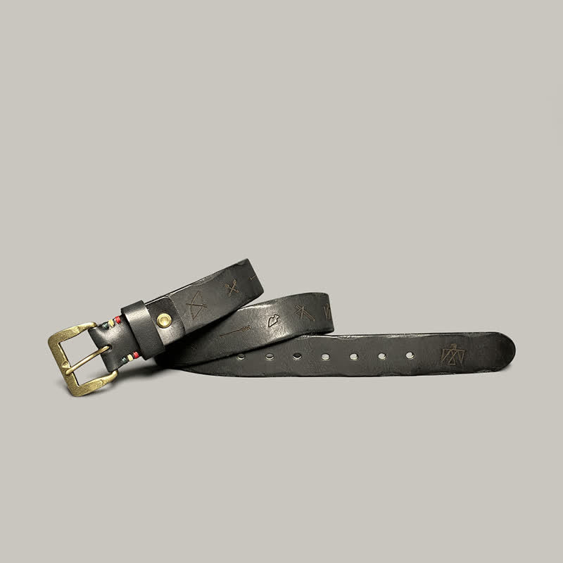 Casual Retro Laser Engraved Totem Pattern Leather Belt - Black - 44 - image 7