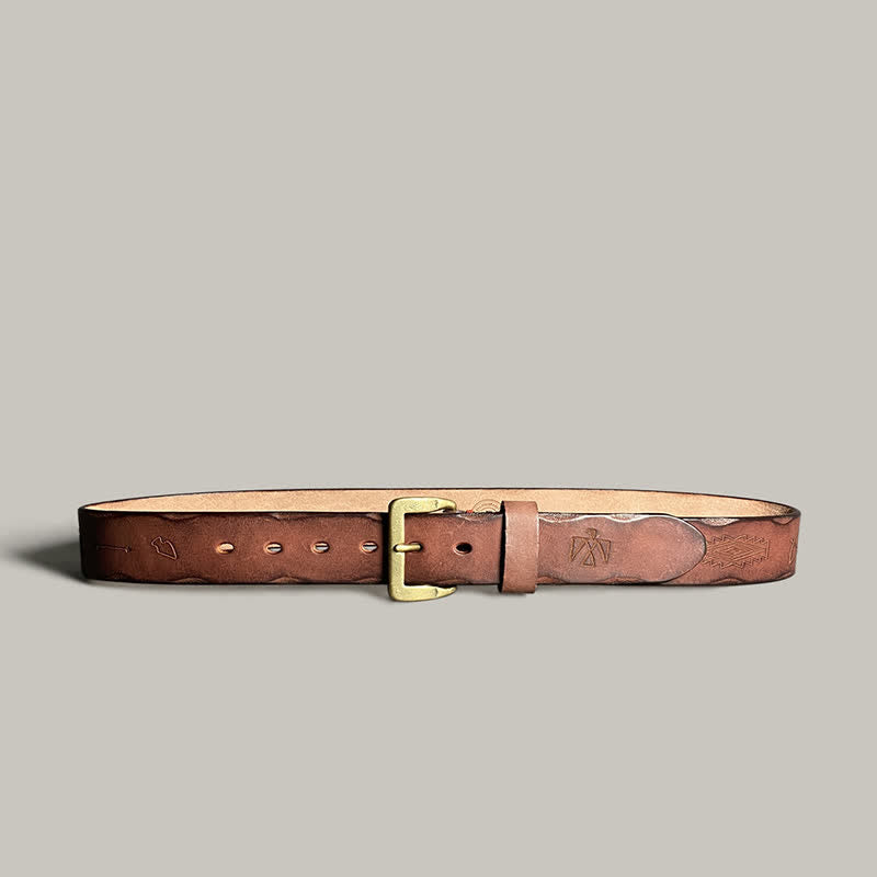Casual Retro Laser Engraved Totem Pattern Leather Belt - image 31