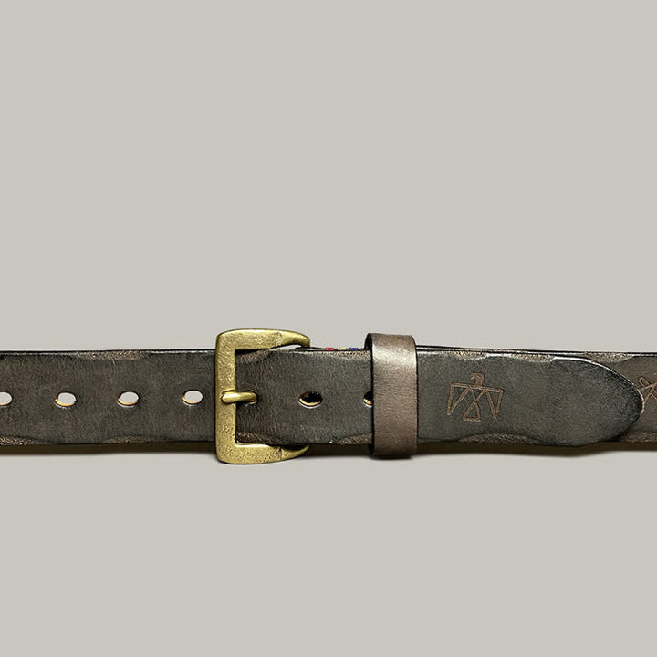 Casual Retro Laser Engraved Totem Pattern Leather Belt - image 9
