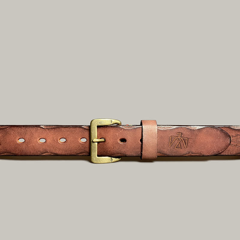 Casual Retro Laser Engraved Totem Pattern Leather Belt - image 32