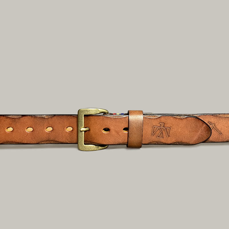 Casual Retro Laser Engraved Totem Pattern Leather Belt - image 26